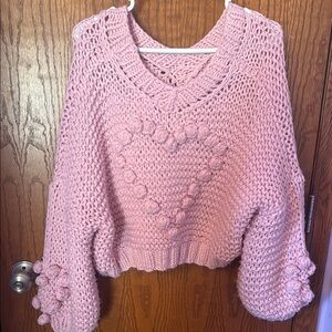 Pink Heart Knit Sweater